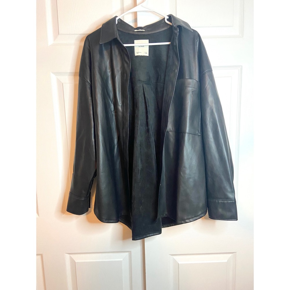 Abercrombie & Fitch Vegan Faux Leather Oversized Shirt Jacket Black Large